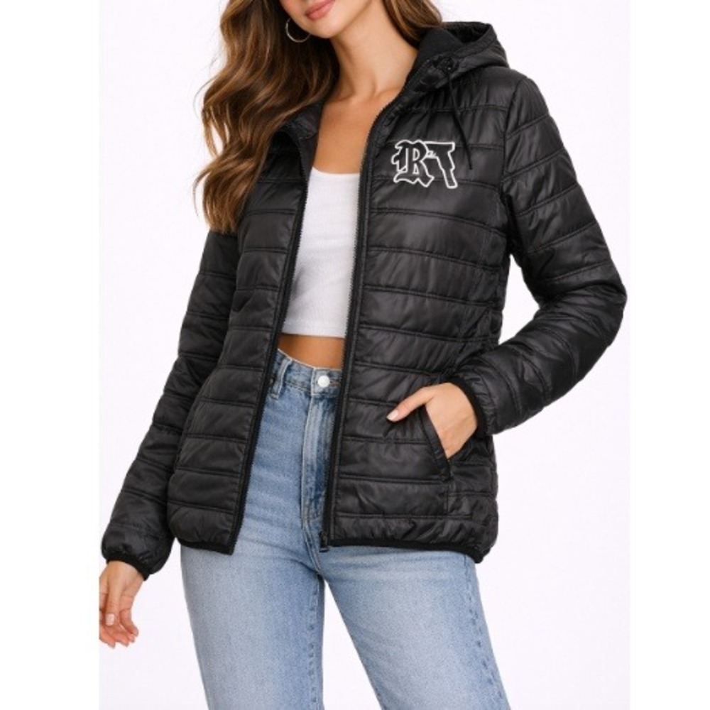 1826 Sports Women's Black Fleeced Hooded Puffer Jacket with Pockets Size S NWOT